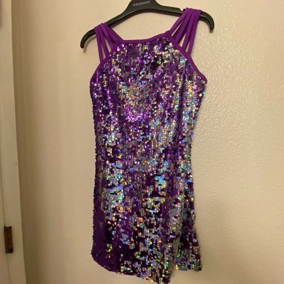 WEISSMAN Dance Costume purple sequin Hologram Sparkle shift Dress D12149 LC/XLC - Picture 2 of 10